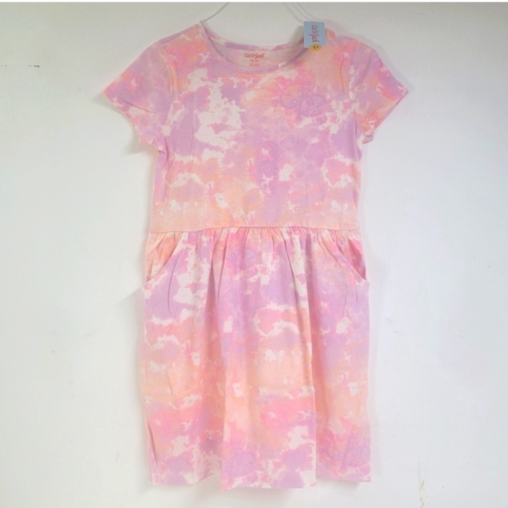 Cat & Jack XXL Girls Pink Purple and Orange Tie-Dye Dress NWT